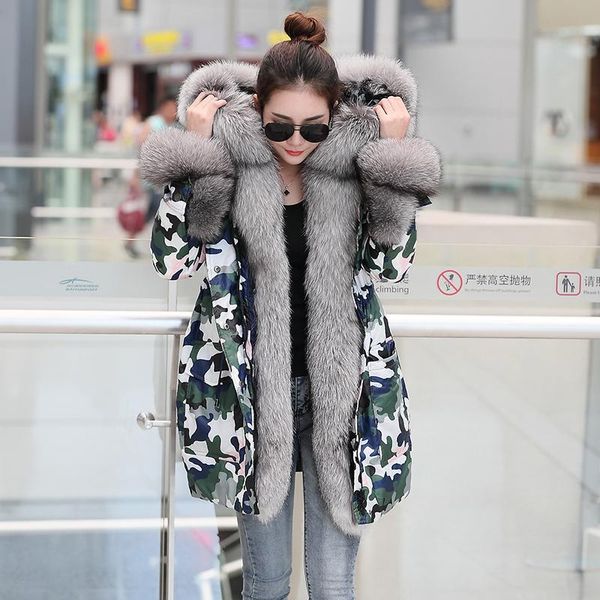 women's fur & faux style down jacket mid-length thick loose winter collar hooded camouflage, Black
women's fur & faux style down jacket mid-length thick loose winter collar hooded camouflage, Black