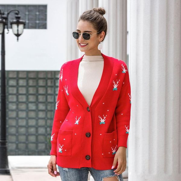 sweater women casual christmas elk printed cardigans front buttons pockets holiday party woman autumn new knitted jumper sweater, White;black
sweater women casual christmas elk printed cardigans front buttons pockets holiday party woman autumn new knitted jumper sweater, White;black