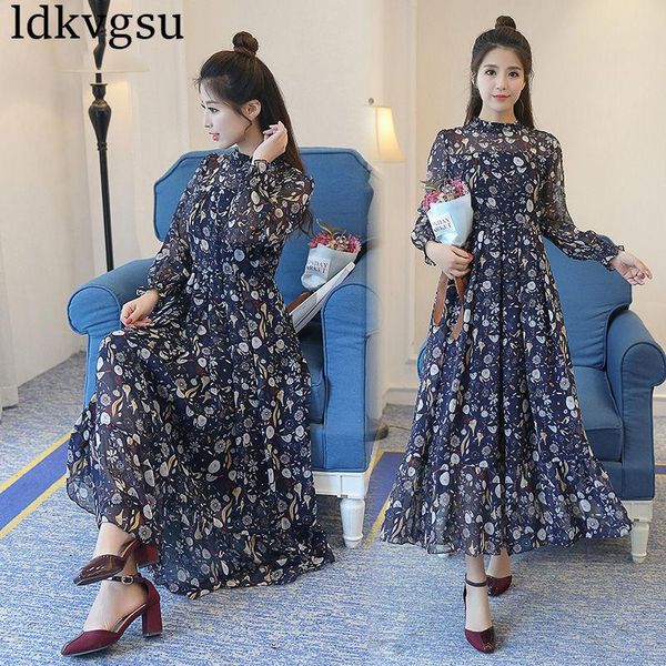 casual dresses 2021 spring autumn floral chiffon dress women vintage long-sleeved slim waist female v383, Black;gray
casual dresses 2021 spring autumn floral chiffon dress women vintage long-sleeved slim waist female v383, Black;gray