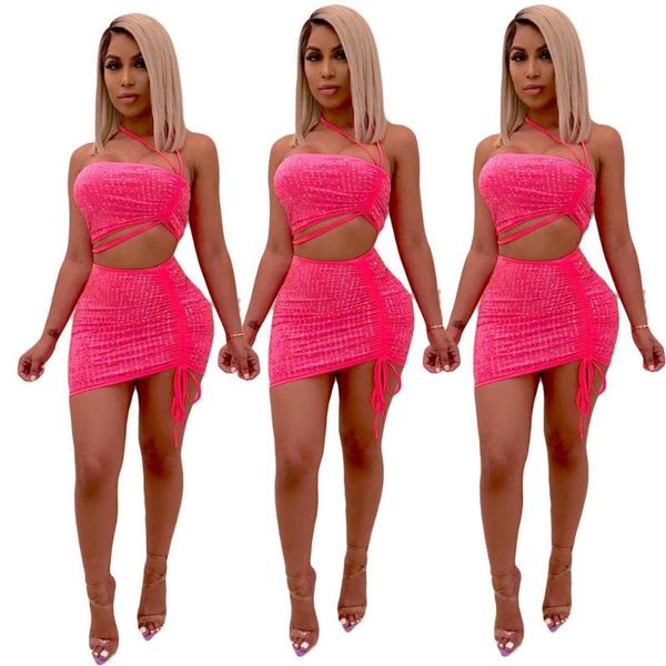 pink sequined diamond tube and high waist reflective shorts set 2 piece women leisure vacation rave club women's two pants, White 
pink sequined diamond tube and high waist reflective shorts set 2 piece women leisure vacation rave club women's two pants, White