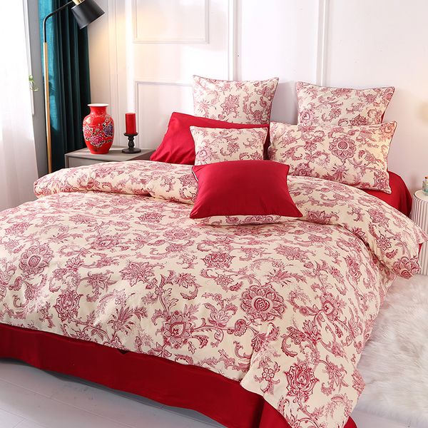 red porcelain wedding 60 thread count satin long staple four piece set reactive printing all cotton bedding quilt cover
red porcelain wedding 60 thread count satin long staple four piece set reactive printing all cotton bedding quilt cover