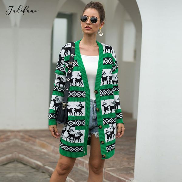 ugly christmas jumper sweater autumn winter knitwear fawn oversize cardigan medium long harajuku outside for women fashion 210415, White;black