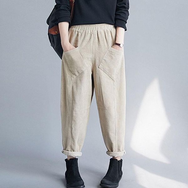 women's pants & capris autumn winter women corduroy harem 2021 vintage style solid color elastic waist loose ladies casual trousers s18, Black;white
women's pants & capris autumn winter women corduroy harem 2021 vintage style solid color elastic waist loose ladies casual trousers s18, Black;white