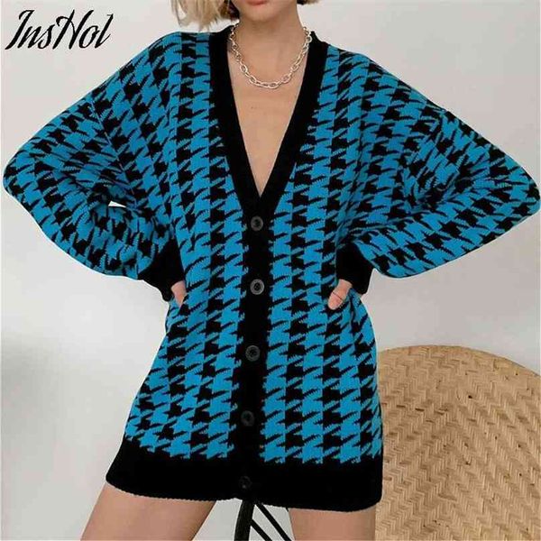 women v neck knitted cardigans sweater pink houndstooth knit cardigan long sleeve fashion autumn oversized jumper 210918, White;black
women v neck knitted cardigans sweater pink houndstooth knit cardigan long sleeve fashion autumn oversized jumper 210918, White;black