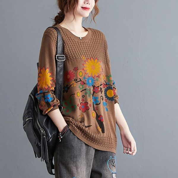 women long sleeve knitted pullovers new arrival autumn simple style vintage floral print loose female casual sweaters s2779 210412, White;black
women long sleeve knitted pullovers new arrival autumn simple style vintage floral print loose female casual sweaters s2779 210412, White;black