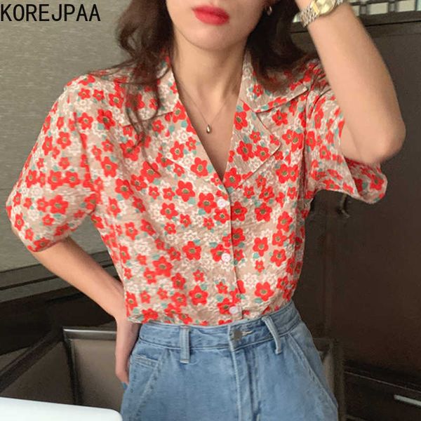 korejpaa women shirt summer korean chic french retro lapel full screen flower design single-breasted short-sleeved blouses 210526, White
korejpaa women shirt summer korean chic french retro lapel full screen flower design single-breasted short-sleeved blouses 210526, White