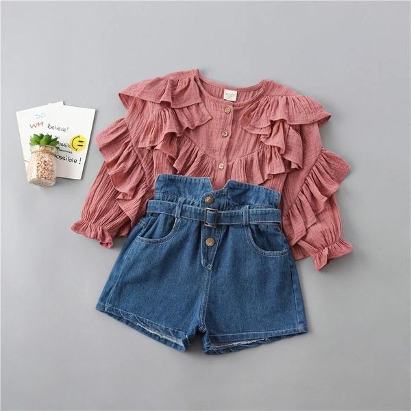 2-7 years girl clothing set 2021 spring fashion tiered ruffles solid shirt + denim pants kid children clothes sets, White
2-7 years girl clothing set 2021 spring fashion tiered ruffles solid shirt + denim pants kid children clothes sets, White
