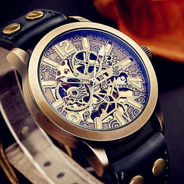 wristwatches hollow carved men's retro bronze automatic watches skeleton black leather mechanical wristwatch relogio masculino, Slivery;brown
wristwatches hollow carved men's retro bronze automatic watches skeleton black leather mechanical wristwatch relogio masculino, Slivery;brown
