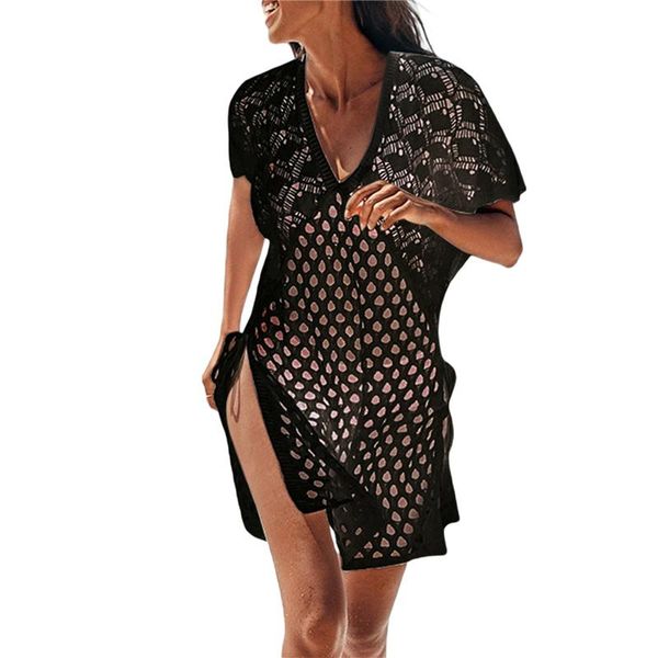 women's swimwear women beach dress summer sun-proof dresses cover-ups solid color hollow v-neck short sleeves swimsuit cover for girls, White;black
women's swimwear women beach dress summer sun-proof dresses cover-ups solid color hollow v-neck short sleeves swimsuit cover for girls, White;black
