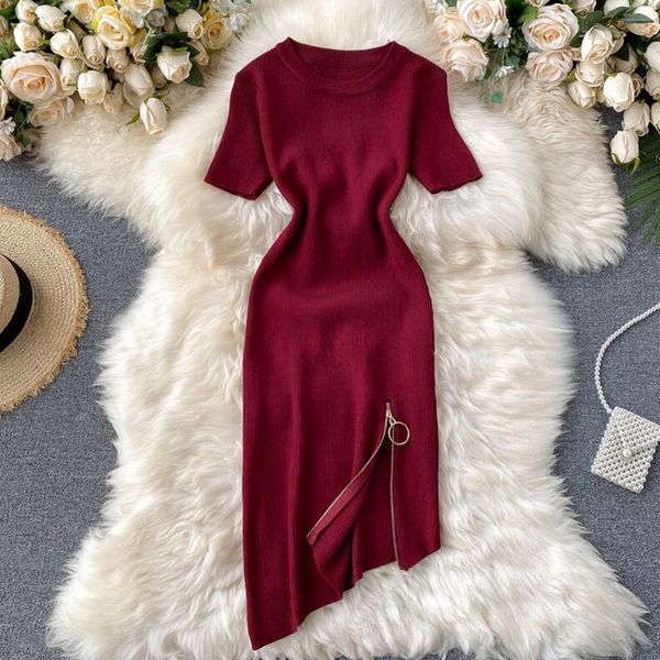 dresses vintage ladies slim summer short sleeve knitted women casual split party bodycon elegant mini vestidos, Black;gray
dresses vintage ladies slim summer short sleeve knitted women casual split party bodycon elegant mini vestidos, Black;gray