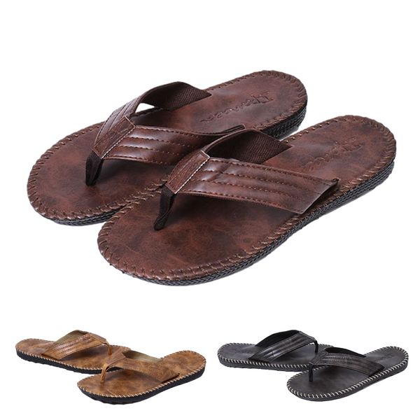 men flip flops beach slippers retro style pu sandals sewing thread edge casual soft bottom sandals non-slip flip flops slippers, Black
men flip flops beach slippers retro style pu sandals sewing thread edge casual soft bottom sandals non-slip flip flops slippers, Black