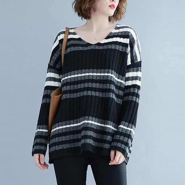 women's sweaters oversized women casual 2021 autumn winter vintage v-neck striped loose female long sleeve knitted pullovers b1343, White;black
women's sweaters oversized women casual 2021 autumn winter vintage v-neck striped loose female long sleeve knitted pullovers b1343, White;black