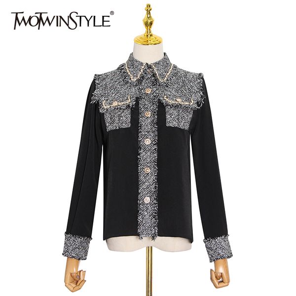 twotwinstyle patchwork elegant shirt for women lapel long sleeve casual blouse female fashion clothing autumn style 210517, White
twotwinstyle patchwork elegant shirt for women lapel long sleeve casual blouse female fashion clothing autumn style 210517, White
