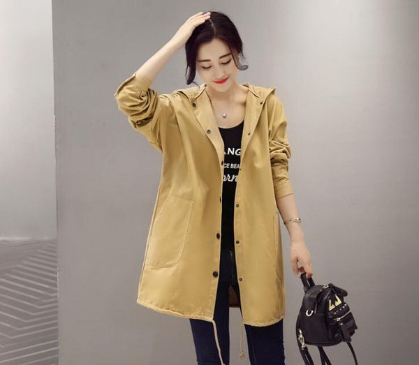 women's trench coats medium long print casual hat short coat for women thin style is loose, Tan;black
women's trench coats medium long print casual hat short coat for women thin style is loose, Tan;black