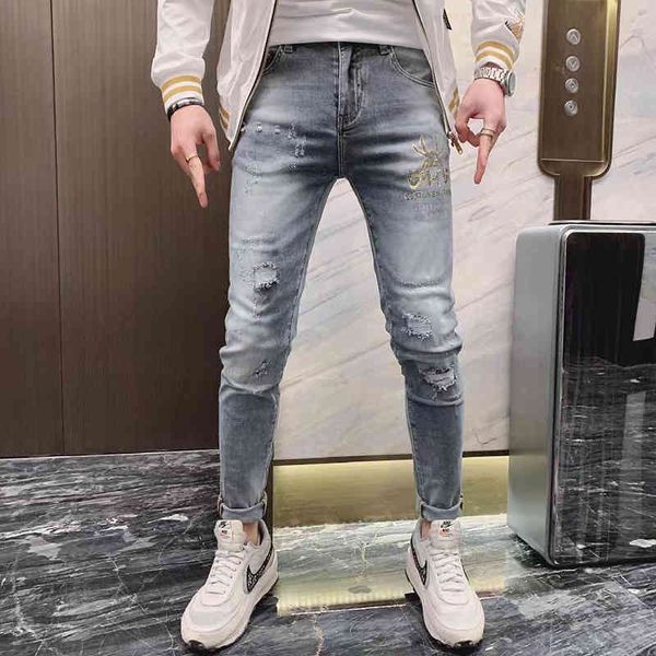 jean will see type fashion heavy personality industry ironing, drilling and slimming trend, broken hole, small feet, oxman, Blue
jean will see type fashion heavy personality industry ironing, drilling and slimming trend, broken hole, small feet, oxman, Blue