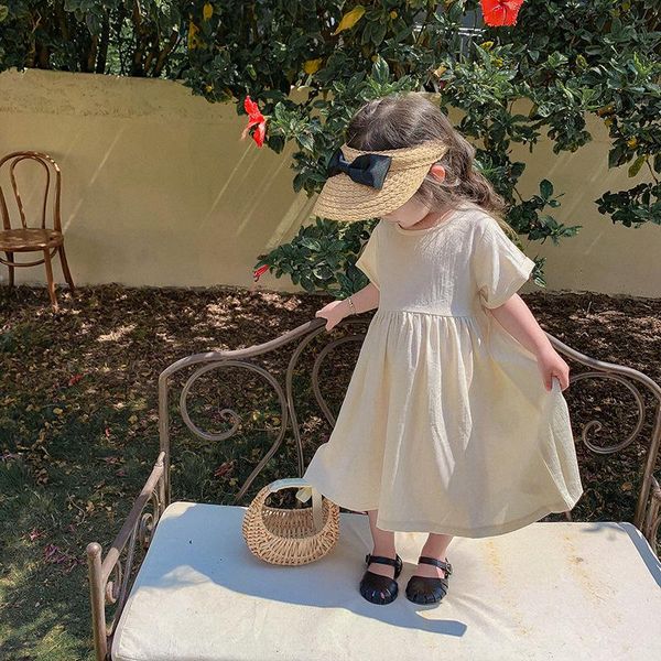 children's 2021 summer clothes baby girls short sleeve loose korean solid color princess cotton linen dress girl's dresses, Red;yellow
children's 2021 summer clothes baby girls short sleeve loose korean solid color princess cotton linen dress girl's dresses, Red;yellow