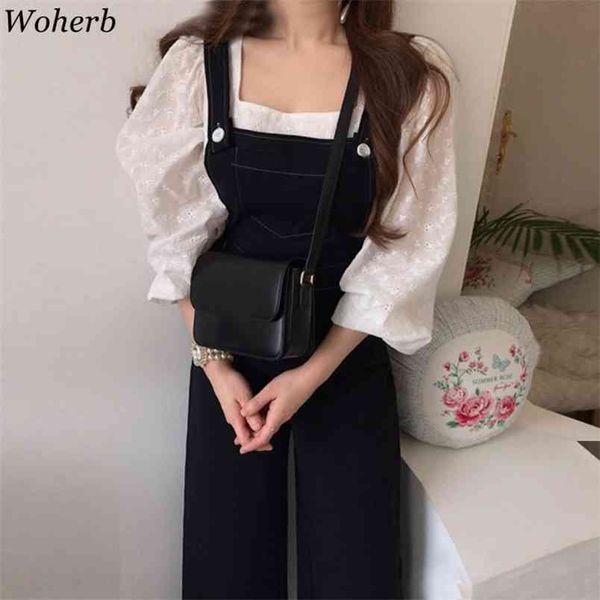 korean temperament women hollow crochet puff sleeve shirt high waist wide leg pants jumpsuit chic 2 piece set female 210519, Black;white
korean temperament women hollow crochet puff sleeve shirt high waist wide leg pants jumpsuit chic 2 piece set female 210519, Black;white