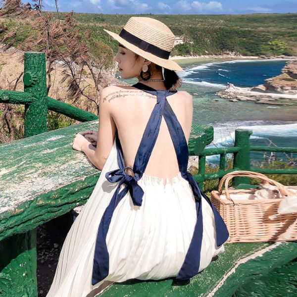 casual dresses summer dress women white elegant halter swing vestidos fashion bohemian pleated bandage beach female party 1pe, Black;gray
casual dresses summer dress women white elegant halter swing vestidos fashion bohemian pleated bandage beach female party 1pe, Black;gray