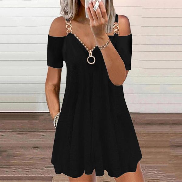 party dresses zipper v-neck casual mini dress off shoulder loose female summer pure color backless, White;black
party dresses zipper v-neck casual mini dress off shoulder loose female summer pure color backless, White;black