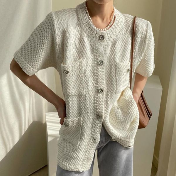 women's blouses & shirts 2021 single breasted casual knitting coat spring summer short sleeve knitted cardigans vintage korean fashion, White
women's blouses & shirts 2021 single breasted casual knitting coat spring summer short sleeve knitted cardigans vintage korean fashion, White