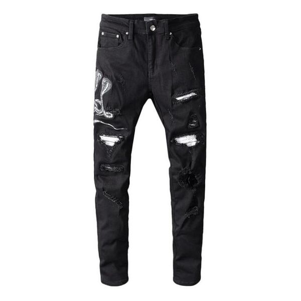 delivery 2021 men's snake embroidered black ripped jeans slim skinny holes patchwork stretch denim pants, Blue
delivery 2021 men's snake embroidered black ripped jeans slim skinny holes patchwork stretch denim pants, Blue