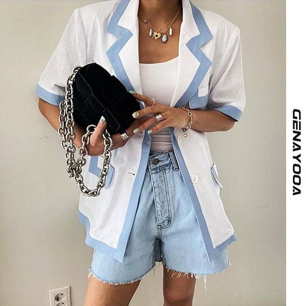 women's suits & blazers genayooa women blazer short sleeve korean style summer 2021 thin spliced jacket casual feminino, White;black
women's suits & blazers genayooa women blazer short sleeve korean style summer 2021 thin spliced jacket casual feminino, White;black