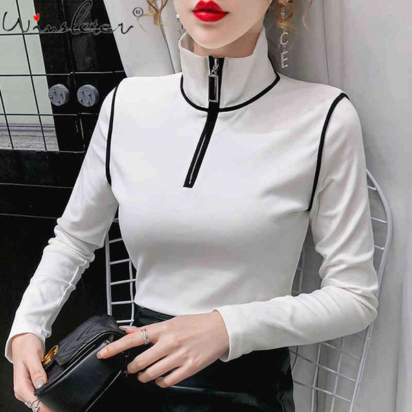 women's t-shirt fall winter european clothes t-shirt fashion patchwork zipper women ropa mujer all match cotton stretchy, White
women's t-shirt fall winter european clothes t-shirt fashion patchwork zipper women ropa mujer all match cotton stretchy, White