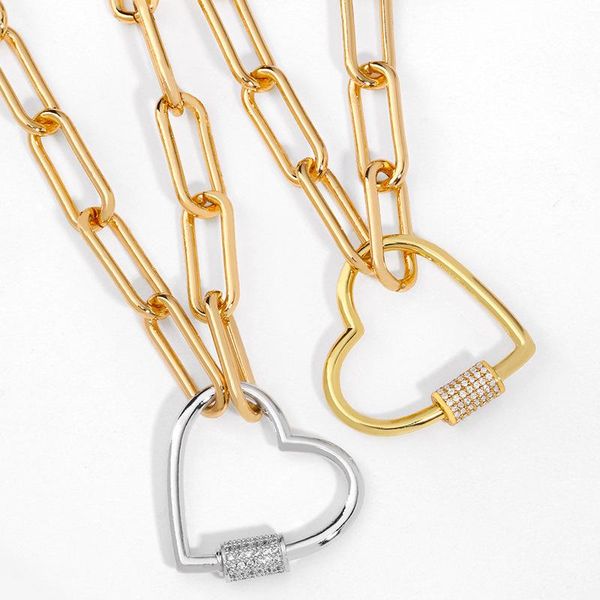 pendant necklaces exaggerated heart necklace for women micro-inlaid zircon hip-hop choker chain on neck punk jewelry girl gift wholesale g04, Silver