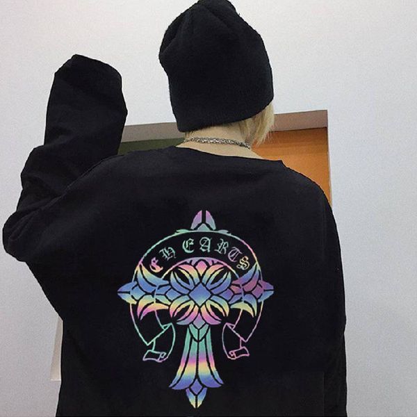 crosin long sleeve reflective cross print medium length round neck pullover, Black
crosin long sleeve reflective cross print medium length round neck pullover, Black