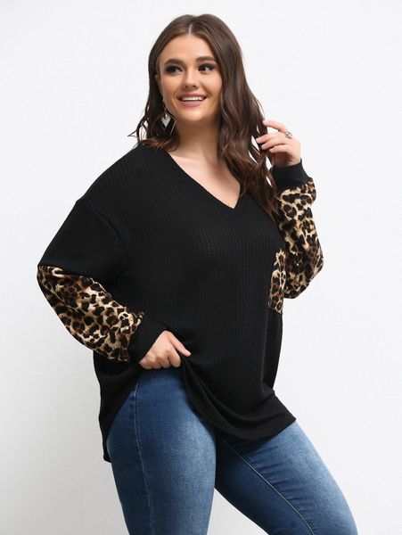 plus contrast leopard pocket tee l2eg#, Black
plus contrast leopard pocket tee l2eg#, Black