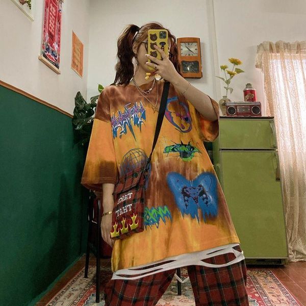 women's t-shirt harajuku style short sleeve fashion 2021 korean large size loose bf tie dyed butterfly print half top, White
women's t-shirt harajuku style short sleeve fashion 2021 korean large size loose bf tie dyed butterfly print half top, White