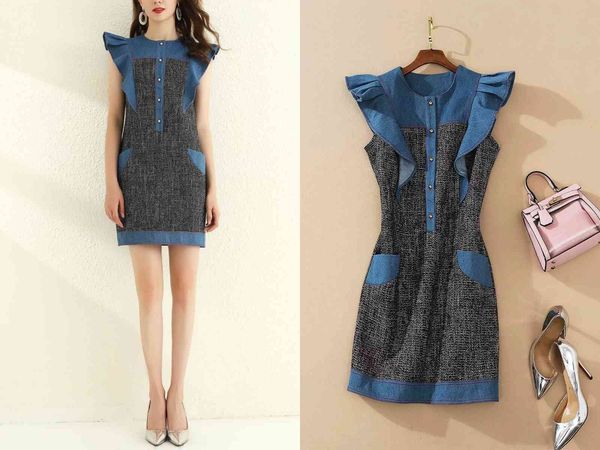 runway dresses european and american early autumn catwalk high-quality denim ruffled stitching woolen dress rg8u, Black
runway dresses european and american early autumn catwalk high-quality denim ruffled stitching woolen dress rg8u, Black