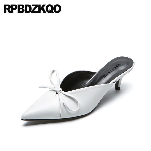dress shoes metallic female bow pointed toe pumps mules slipper silver kitten patent leather sandals women fashion 2021 summer kawaii, Black
