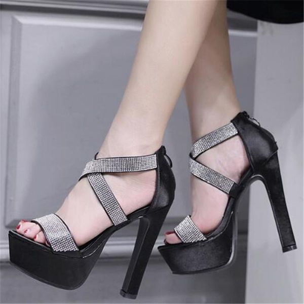 women sandals summer ladies pu zip thick high heels open toed rhinestone waterproof classics fashion party wedding shoes dress, Black
women sandals summer ladies pu zip thick high heels open toed rhinestone waterproof classics fashion party wedding shoes dress, Black