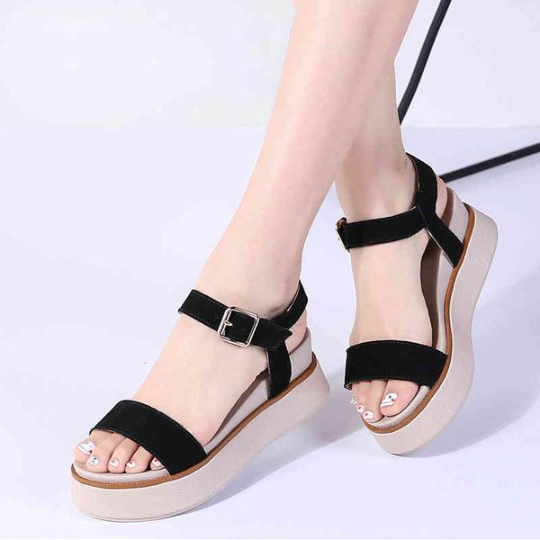 sandals summer women sandals platform wedges thick heel flat gladiator ladies original 8020 ln6g, Black
