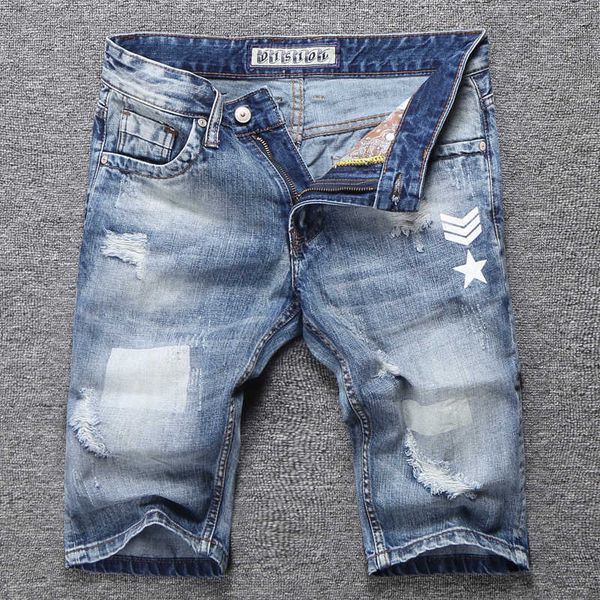 summer ly fashion men jeans retro light blue printed designer ripped denim shorts destroyed hip hop cotton short rsu0
summer ly fashion men jeans retro light blue printed designer ripped denim shorts destroyed hip hop cotton short rsu0