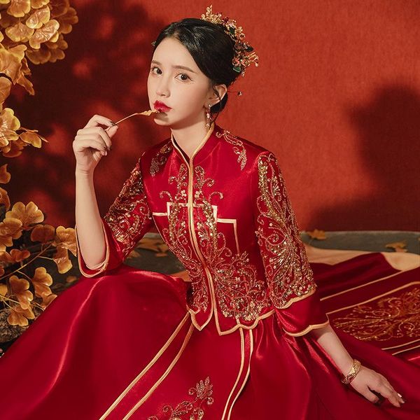 ethnic clothing beaded sequins embroidery marry clothes cheongsam chinese traditional bride wedding dress qipao, Red
ethnic clothing beaded sequins embroidery marry clothes cheongsam chinese traditional bride wedding dress qipao, Red