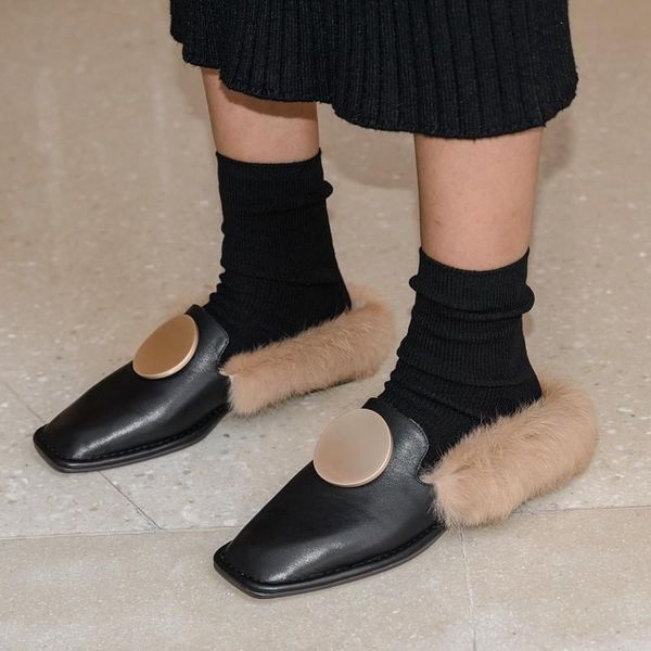 slippers womens real fur backless leather slipper mule slide princetown shoes square toe mules warm winter 2colors a1689, Black
slippers womens real fur backless leather slipper mule slide princetown shoes square toe mules warm winter 2colors a1689, Black