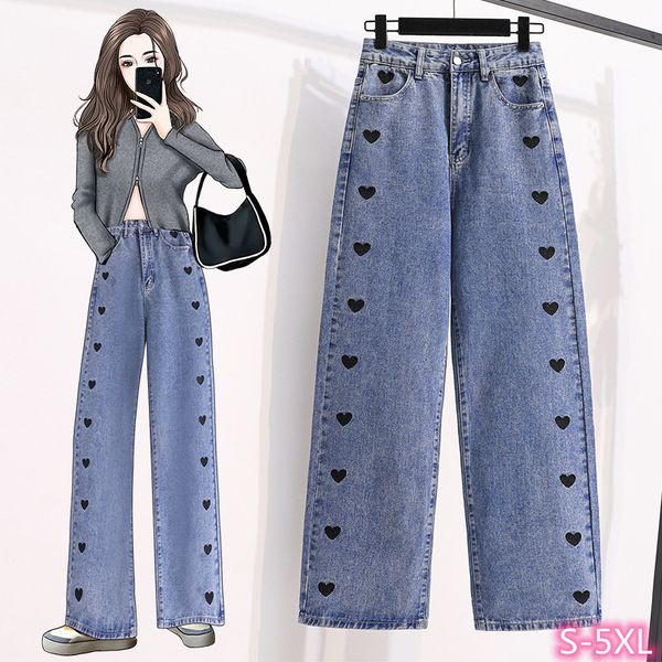 women's jeans s-3xl,4xl,5xl love embroidery plus size straight mom woman vintage loose long trousers female street denim pants (e1, Blue
women's jeans s-3xl,4xl,5xl love embroidery plus size straight mom woman vintage loose long trousers female street denim pants (e1, Blue