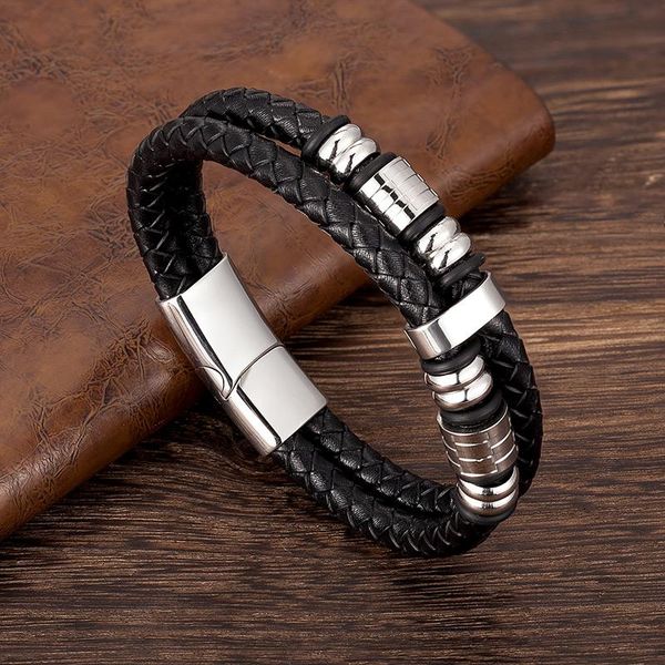 charm bracelets luxury accessories bracelet men's fashion black genuine leather stainless steel men jewelry handmade gift for friends, Golden;silver
charm bracelets luxury accessories bracelet men's fashion black genuine leather stainless steel men jewelry handmade gift for friends, Golden;silver