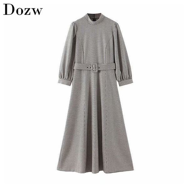 elegant women stand collar plaid dress bandage puff sleeve fashion ladies dresses pleated mid calf length loose sundress female 210414, Black;gray
elegant women stand collar plaid dress bandage puff sleeve fashion ladies dresses pleated mid calf length loose sundress female 210414, Black;gray