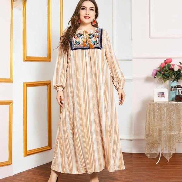 ethnic clothing muslim fashion stripe heavy industry embroidery dress temperament splicing long sleeve casual abaya, Red
ethnic clothing muslim fashion stripe heavy industry embroidery dress temperament splicing long sleeve casual abaya, Red