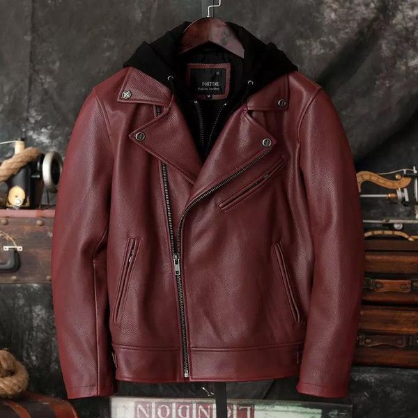 men's leather & faux locomotive suit detachable hooded pure first layer cowhide jacket short genuine coat, Black
men's leather & faux locomotive suit detachable hooded pure first layer cowhide jacket short genuine coat, Black