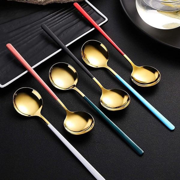 spoons 304 stainless steel spoon round color table spoon, long handle thick 7.8 inches, set of 5 (gold)
spoons 304 stainless steel spoon round color table spoon, long handle thick 7.8 inches, set of 5 (gold)