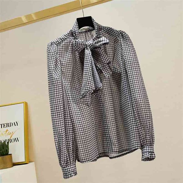 spring autumn women's blouse korean style bow neck puff sleeve houndstooth casual loose long sleeved female 210506, White
spring autumn women's blouse korean style bow neck puff sleeve houndstooth casual loose long sleeved female 210506, White
