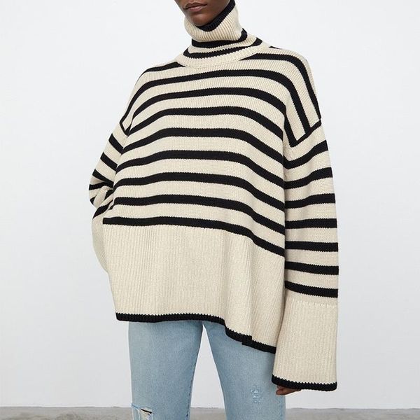 women's sweaters women stripe turtlenceck sweater oversize spring autumn drop sleeve loose casual pullover jumpers, White;black
women's sweaters women stripe turtlenceck sweater oversize spring autumn drop sleeve loose casual pullover jumpers, White;black