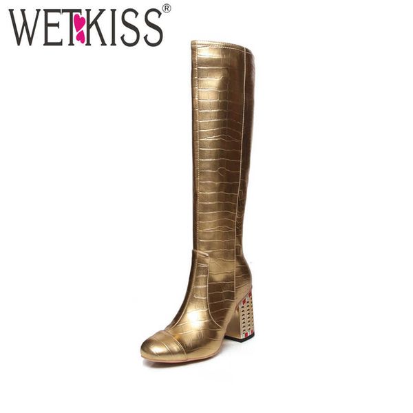 wetkiss luxury golden boots for women thick high heels knee boots charm heeled ladies shoes woman embossed stylish party shoes 210630, Black
wetkiss luxury golden boots for women thick high heels knee boots charm heeled ladies shoes woman embossed stylish party shoes 210630, Black