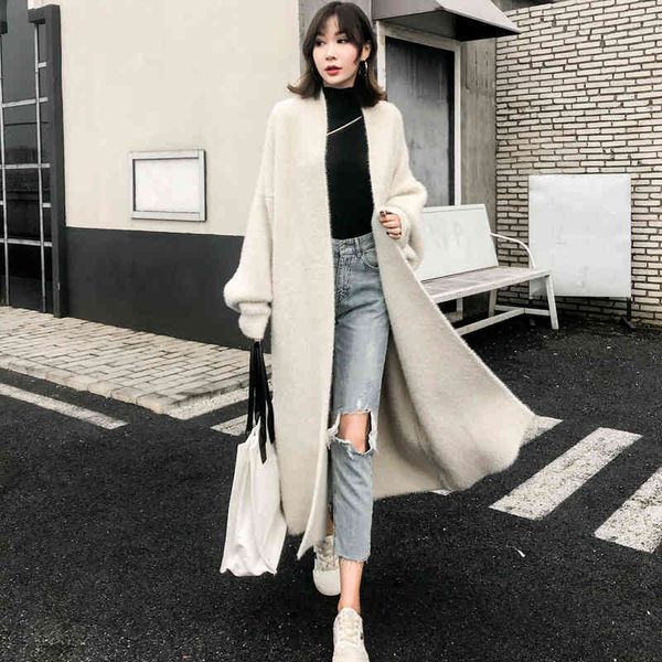 womens winter loose faux mink velvet sweater oversized female warm knitted woolen cardigan long fur overcoat, White;black
womens winter loose faux mink velvet sweater oversized female warm knitted woolen cardigan long fur overcoat, White;black