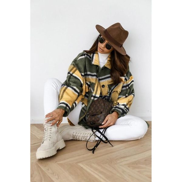 women's wool & blends autumn winter european american long sleeve loose plaid shirt jacket, Black
women's wool & blends autumn winter european american long sleeve loose plaid shirt jacket, Black