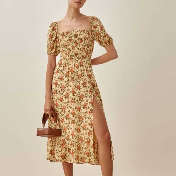 dress summer fashion retro pastoral style small floral chiffon women dress casual chic street party 210601, Black;gray 
dress summer fashion retro pastoral style small floral chiffon women dress casual chic street party 210601, Black;gray